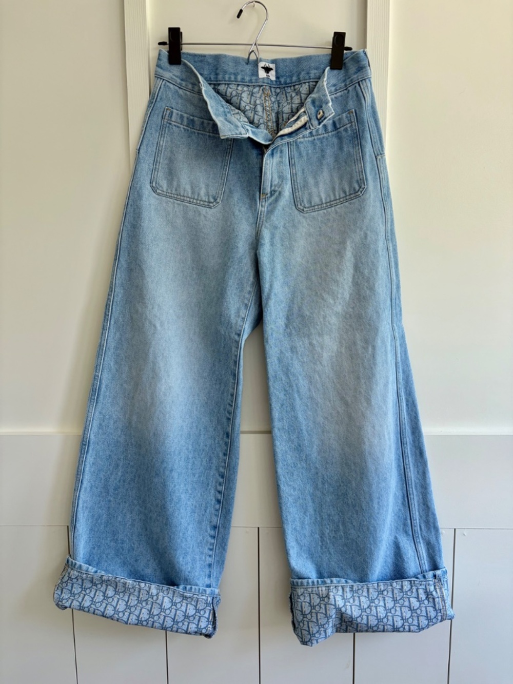 Christian Dior Wide-Leg Denim Jeans | Oblique Monogram Cuff | Size 38 | Receipt